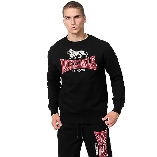 Lonsdale Herren Rundhals Sweatshirt LAWINS Black/Red/Grey XXL - Stylisches Sweatshirt in regulärer Passform aus hochwertigem Mischgewebe mit gestickter Applikation auf der Brust, perfekt für lässige Outfits.