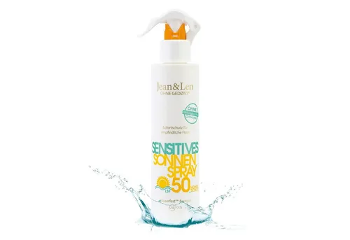 Jean & Len Sensitiv Sonnenspray 50 LSF - Sonnenschutzmittel für empfindliche Haut, vegan und wasserfest, ohne schädliche Inhaltsstoffe – idealer Schutz vor UVA- und UVB-Strahlen.