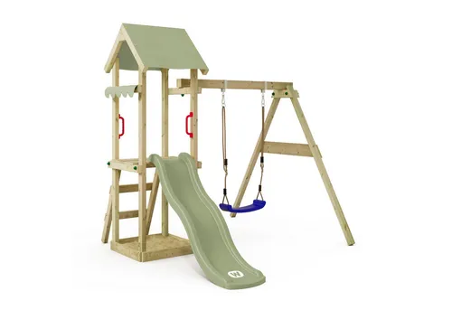 Wickey Spielturm TinyWave - Klettergerüst für Kleinkinder - Schaukeln mit Wellenrutsche, Sandkasten und 10 Jahre Garantie auf Holzelemente. Ideal für kreative Spielabenteuer im Freien!