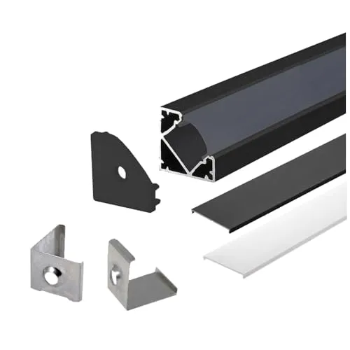 ENERGMiX 2m Schwarze LED Aluprofil Alu Schiene T Profil Kanal System für LED-Streifen inkl. 2 Abdeckung Profil G-S