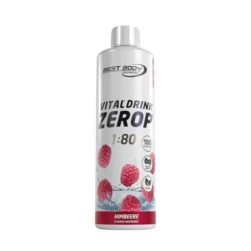 Best Body Nutrition ZEROP Vital Zuckerfreies Getränkekonzentrat Sirup Himbeere Ohne Aspartam 500 ml ergibt 40 L Getränk Fitness Drink mit Vitaminen B1 B6 Niacin Kalorienarm Wassersprudler