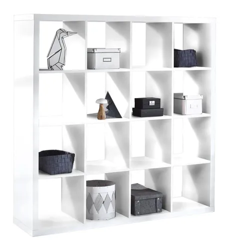 Carryhome Raumteiler Style - Weißer Holzwerkstoff Raumteiler - Regale – Der stilvolle Raumteiler mit 16 offenen Fächern schafft Ordnung und trennt geschickt Bereiche, ideal für Wohnzimmer und Home Office.