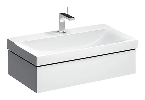 Keramag / Geberit Xeno² Waschtischunterschrank mit Beleuchtung - Waschtischunterschrank in Weiß Hochglanz, 1 Schublade, mit integrierter Beleuchtung für modernes Badezimmerdesign und optimale Raumausnutzung.