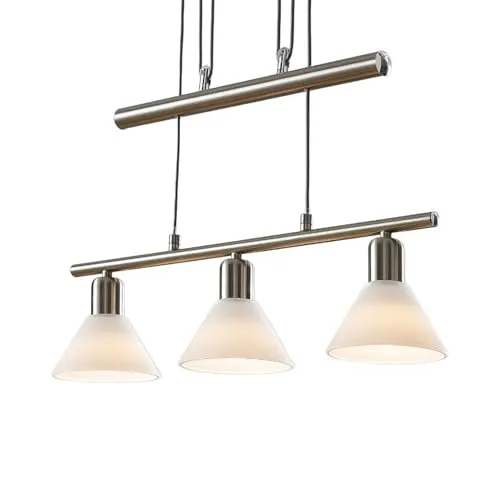 Lindby Hängeleuchte Delira - Dimmbare Pendelleuchte in Modernem Design - Moderne 3-flammige Pendelleuchte, dimmbar und ideal für jeden Raum. Aus Glas und Eisen in Weiß mit nickel-satinierter Oberfläche. Perfekt für stilvolle Akzente in Wohn- und Essbereichen.