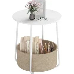 Runder Beistelltisch mit Aufbewahrungskorb, weiß, Metallgestell - Praktischer runder Beistelltisch mit herausnehmbarem Korb für optimale Aufbewahrung. Ideal für Wohnzimmer oder Schlafzimmer, bietet Stabilität und ein modernes Design. Perfekt für die Organisation Ihrer wichtigen Dinge.