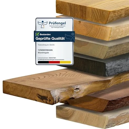 tømmermann Wandregal mit Baumkante - 140 cm Eschenholz Regalbrett in Whiskey - Massives Wandregal aus 100% natürlichem Eschenholz mit einzigartiger Maserung. Rustikales Design mit stabiler, unsichtbarer Montage für individuelle Wandgestaltungen.