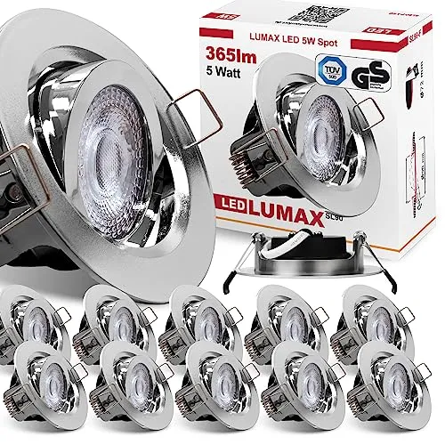 max K O M F O R T 12x LED Einbaustrahler dimmbar Ultraflach 5 Watt chrom - Deckenspot im 12er Set, dimmbar für individuelle Lichtgestaltung und energiesparend mit 5 Watt bei 400 Lumen - ideal für jeden Raum!