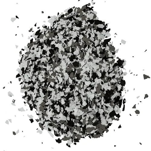 WO-WE Farbchips für Epoxidharz Bodenbeschichtung - 1Kg Schwarz-Weiss-Grau - Dekorative Farbchips für Epoxidharz-Bodenbeschichtungen in Industriequalität. Ideal für Garagen und Werkstätten, bieten sie eine langlebige und pflegeleichte Lösung zur optischen Aufwertung und Kaschierung von Unebenheiten.