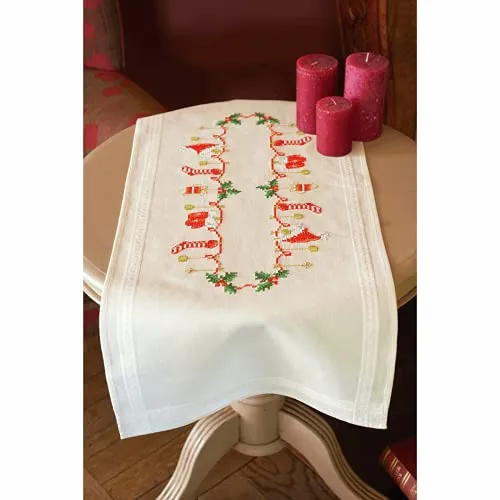 Vervaco Stickpackung Kreuzstich Set Vorgedruckt Tischläufer Weihnachtlich Stickdecken Vorgezeichnet DIY Basteln Erwachsene Kreativ Stickläufer zum Selbersticken 40 x 100 cm Stickset