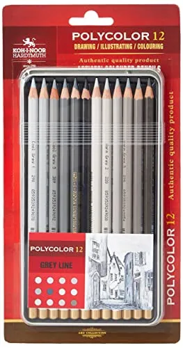 KOH-I-NOOR Polycolor Künstler-Farbstifte in Grautönen(12 Stück)
