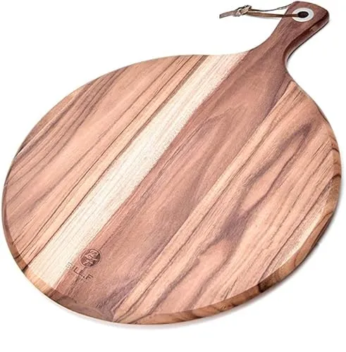 BF BILL.F SINCE 1983 Pizzateller Schneidbrett aus Holz,Schnittfestes Pizzabrett, Serviertablett,Pizza-Paddel Pizzaschaufel aus Holzteller Rund, Tablett für, Keksen, Kuchen, Brot,40x30x1,3 cm (12inch)