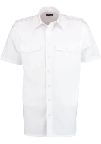 Condor Herren Kurzarm Pilotenhemd Izebo, Größe 41/42, Weiß - Herrenhemden: Regular Fit mit abnehmbaren Schulterklappen und praktischen Pattentaschen, ideal für den professionellen Look.