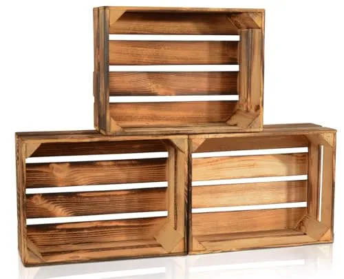 CHICCIE Holzkiste Regale Geflammt 38x28x15cm - Vielseitige Aufbewahrungskiste (3 St) - Kisten für kreative Aufbewahrung, dekorativ mit einzigartiger Patina, ideal als Regal oder für den Garten – umweltfreundlich und nachhaltig!