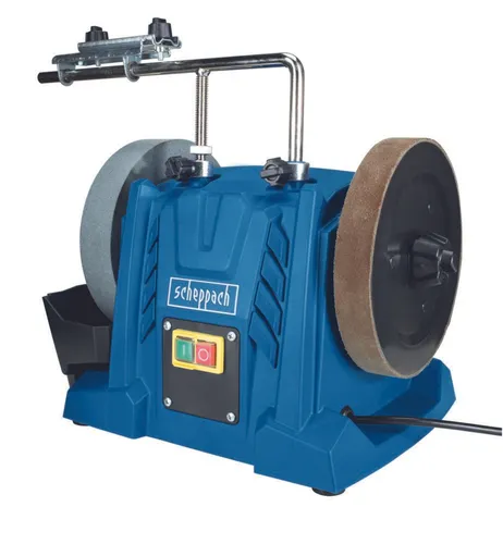Scheppach TIGER5000S Nass-Schleifsystem - Schleifmaschinen mit 150W Induktionsmotor, bruchsicherem Wassertank und speziellem Korund-Schleifstein für perfekte Ergebnisse bei hartem Stahl. Inklusive Homekit und vielseitigen Schleifvorrichtungen.