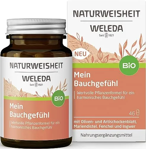 Weleda Naturweisheit Mein Bauchgefühl Kapseln 46 St - Nahrungsergänzungsmittel mit Bitterstoffen aus Olivenblättern und Artischocken zur Unterstützung einer gesunden Verdauung. Vegan und glutenfrei, in nachhaltiger Verpackung.