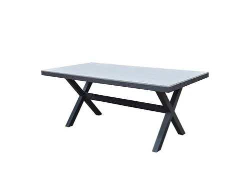 osoltus Gartentisch X Leg Aluminium Kunststoffholz 180 x 90cm ash grey - Gartentisch für 6 Personen, gefertigt aus witterungsbeständigem Aluminium und pflegeleichtem Kunststoffholz, ideal für modernes Gartenambiente.