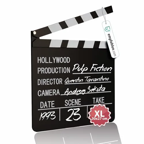 pixly® Filmklappe aus Holz; Regieklappe für Dekoration & Filmdrehs; Clapboard für Party, Hochzeit & Filmset; Wahlweise 20x18 cm oder 30x27 cm Retro Deko & Fotoaccessoire (30 x 27 cm)