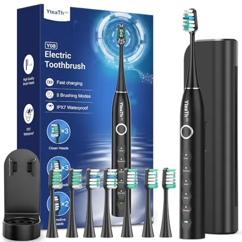 Elektrische Zahnbürste, Schallzahnbürste für Erwachsene, 120 Tagen Akkulaufzeit, 50,000vpm Electric Toothbrush mit 8 Bürstenköpfen und 5 Modi,...
