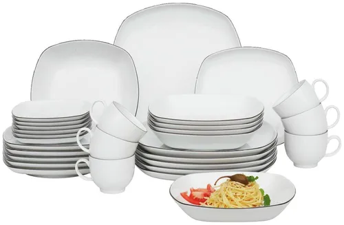 Seltmann Weiden Kombiservice Lido Black Line, 30-teilig - Elegantes 30-teiliges Geschirrset aus handbemalter Keramik für 6 Personen, mikrowellenfest und spülmaschinengeeignet – ideal für stilvolle Dinnerabende.