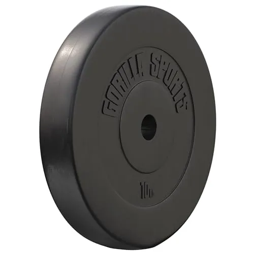 GORILLA SPORTS Hantelscheiben 10 kg, Kunststoff - Hantelscheiben mit 30mm Bohrung, ideal für effektives Krafttraining und geeignet für Heim- und Fitnessstudios.