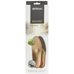 BERGAL EXCLUSIV Premium Leder-Fußbett mit Aktivkohle - Hochwertige Einlegesohle aus pflanzlich gegerbtem Leder für angenehmes Schuhklima. Mit Pelotte, Mittelfußstütze und Fersenpolsterung. Ideal zur Unterstützung der Fußgesundheit und auch in Übergrößen erhältlich.