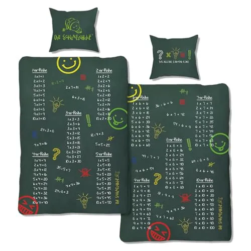 Kinder Bettwäsche 135x200 cm 80x80 Baumwolle Zahlen Nachhilfe Mathe Grundschule 1x1 Nachhilfe | Schulkind Bettwäsche-Set Öko-Tex Standard