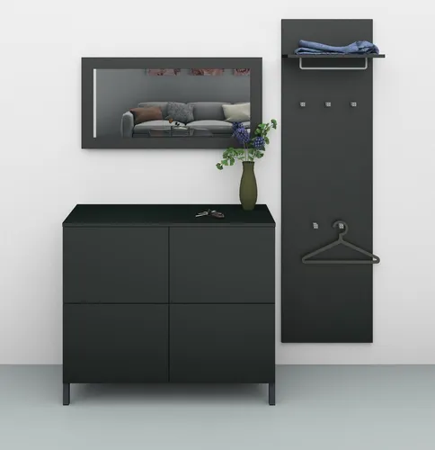 Garderoben-Set BORCHARDT MÖBEL "Haama", schwarz matt - Drohnen, elegantes 3-teiliges Set mit Push-to-Open-Funktion und grifflosem Design für modernes Wohnen, Made in Germany.