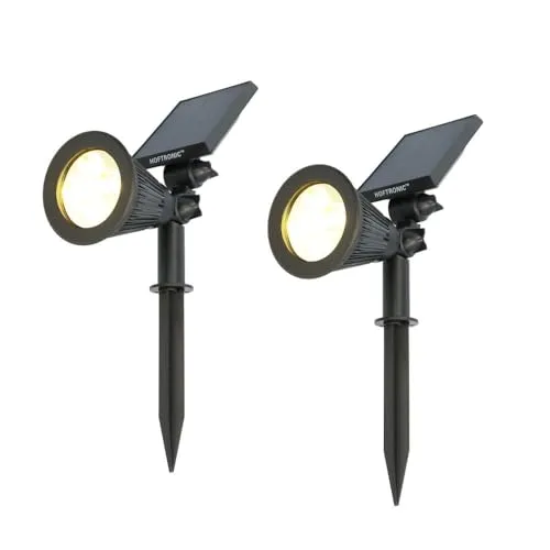 HOFTRONIC Solar Gartenstrahler Bend - 2 Stück IP65 Wasserdicht - Diese Solar Gartenstrahler bieten bis zu 12 Stunden Licht und sind einfach zu installieren. Mit 3 Lichtmodi und einem drehbaren Solarpanel sind sie ideal für die flexible Beleuchtung Ihres Gartens.