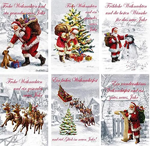 Weihnachtskarten mit Umschlag 22-0006, Glückwunsch-karten für Weihnachten, Weihnachtsgrußkarten mit 6 tollen Motiven und Neujahrsgrüßen 100