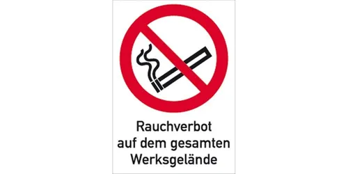 König Werbeanlagen Hinweisschild Rauchverbot auf dem gesamten Werksgelände, Kombischild, ISO 7010