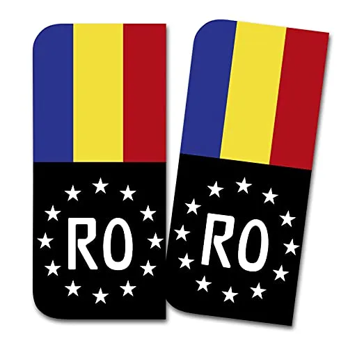 Kennzeichen Sticker passgenau für EU Feld 11x5cm Design Aufkleber für Nummernschild Folie KFZ Schwarz oder mit Fahne waschstraßenfest R167 (20 Rumänien, Mit Flagge) 2 x