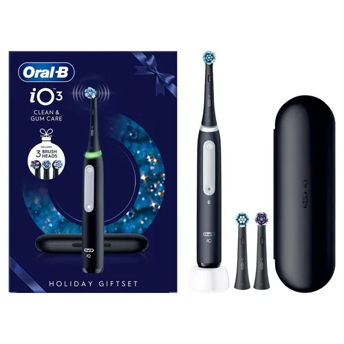 Oral-B iO Series 3 Elektrische Zahnbürste mit 3 Aufsteckbürsten - Elektrische Zahnbürsten mit Magnet-Technologie für gründliche Reinigung, inklusive 3 Aufsteckbürsten und praktisches Reise-Etui.