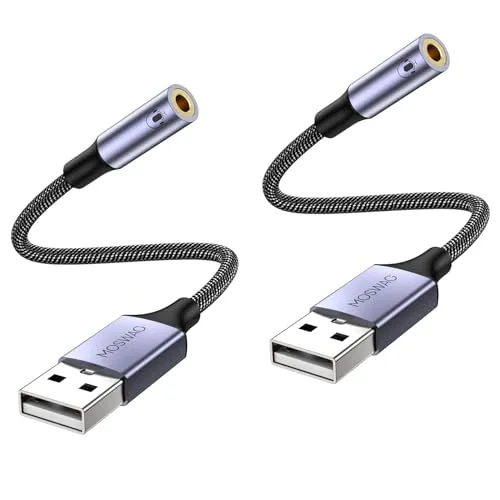 MOSWAG USB zu Audio Jack Adapter (2 Stück), 3,5 mm Aux Stereo Converter Externer Soundkartenadapter Kompatibel mit Kopfhörer, PC, Laptop, Linux, Desktop, PS4 und Anderen Geräte