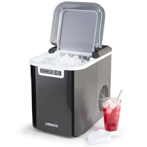 Arebos Eiswürfelmaschine Ice Cube Maker – 12 kg in 24 h, Schwarz - Eiswürfelmaschine für 12 kg Eis pro Tag. Mit nur 10-15 Minuten Produktionszeit und Selbstreinigungsfunktion für mühelosen Genuss.
