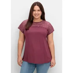 Sheego Spitzenshirt Große Größen mit Spitzenpasse an der Schulterpartie rot 48/50