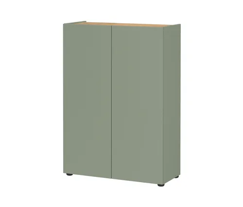 Schuhschrank GERMANIA "Alviano", taupegrün - Schuhschrank aus Spanplatte, Platz für bis zu 12 Paar Schuhe, ideal für ordentliche Flure und kleine Räume, Maße: B:74cm H:105cm T:33cm.