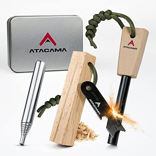 Atacama Stabanzünder Firestarter Survival - Wasserfestes 7-teiliges Set für Camping - Praktisches 7-teiliges Set für Outdoor-Abenteuer. Der wasserfeste Feuerstarter sorgt zuverlässig für Feuer und ist ideal für Camping und Survival. Kompakt und leicht im Gewicht.