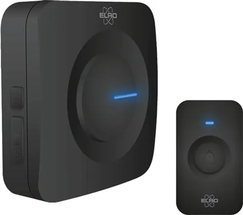 ELRO DB3000-P1C1B Funk Türklingel Set Tragbare Empfänger mit Batterie-Wasserdicht, 100m Reichweite, 64 Melodien-Schwarz