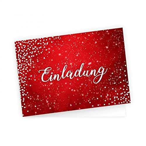 nikima Schönes für Kinder 10 edle Klapp-Einladungskarten Rot Glitzer inkl. 10 weißen hochwertigen Briefumschlägen - Hochzeit Geburtstag Konfirmation Jubiläum