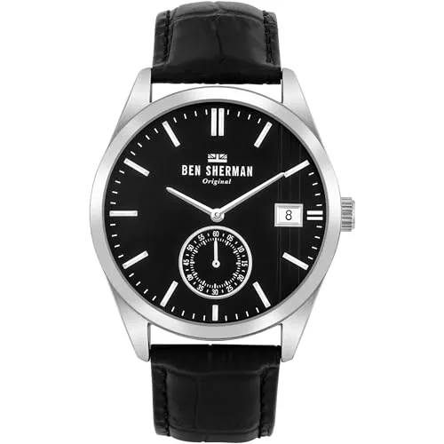 Ben Sherman Analogue Quartz Watch WB039BB - Elegante Armbanduhr für Herren mit schwarzem Lederarmband, wasserdicht bis 3 bar und präzisem Quarzwerk – ideal für jeden Anlass.