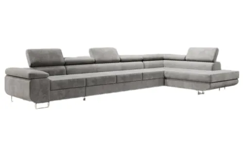 Luxusbetten24 Designer Sofa Maxi mit Schlaf- und Klappfunktion | Bezug: Samt | Farbe: Grau | Stellvariante: Rechts