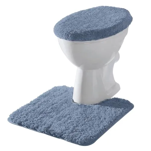 Erwin Müller Badematte 2-tlg. Set "Rhodos" mit Gummizug - Badematten-Set für Stand-WC, eckig mit Ausschnitt, in elegantem Uni-Blau. Ideal für pflegeleichte Nutzung: Maschinenwaschbar bis 40°C.