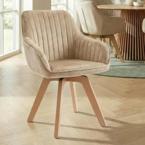 Riess-Ambiente Polsterstuhl LIVORNO in champagner greige, drehbar - Eleganter Polsterstuhl für Esszimmer, mit Samtbezug und Armlehnen, 180° drehbar für optimalen Komfort und Stil.