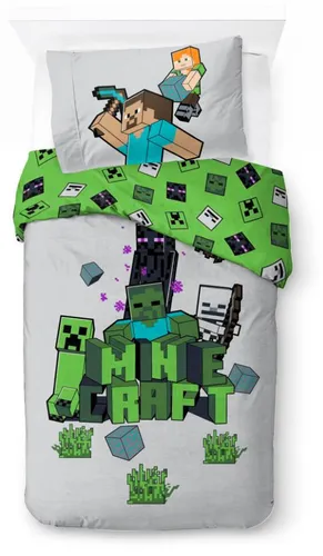 Minecraft Build and Explore Bettwäsche 140x200 cm - Bettwäsche-Set mit 100% Baumwolle, ideal für Kinder- und Jugendzimmer. Das kreative Minecraft-Motiv begeistert und sorgt für hohen Schlafkomfort. Pflegeleicht und langlebig – perfekt für abenteuerliche Nächte!