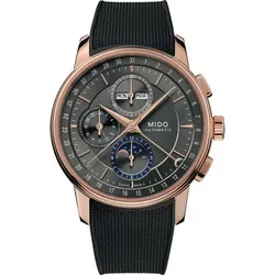Mido Baroncelli Moonphase Chronograph M027.625.37.061.00 - Eleganter 42mm Chronograph - Chronographen mit grauem satiniertem Zifferblatt und hochwertigem Kautschukarmband, perfekt für stilbewusste Männer.