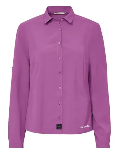 VAUDE Langarmshirt WOMEN'S ROSEMOOR LS SHIRT IV – Leicht und atmungsaktiv für Trekking - Ideal für Trekking und Wandern: Die Rosemoor Bluse ist pflegeleicht, schnelltrocknend und sorgt für ein angenehmes Körperklima. Sie bietet zusätzlichen UV-Schutz und ist aus recyceltem Material gefertigt.