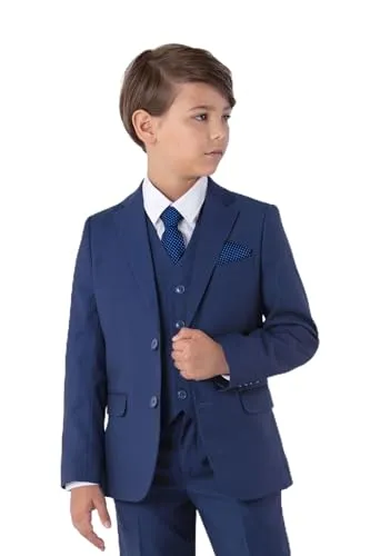SANDER STELLAN Festlicher Kinderanzug für Jungen, 6-teilig in Blau - Eleganter 6-teiliges Anzugset für Jungen in Blau, inklusive Krawatte und Einstecktuch – perfekt für Kommunion, Hochzeiten und festliche Anlässe.