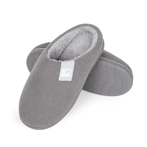 HEYO Unisex Premium Cord Hausschuhe moderne Pantoffeln Memory-Foam Warm Teddy-Futter, TPR-Sohle für Damen Herren (Grau, Standard, EU Schuhgrößensystem, Erwachsene, Numerisch (von/bis), M, 38, 39)