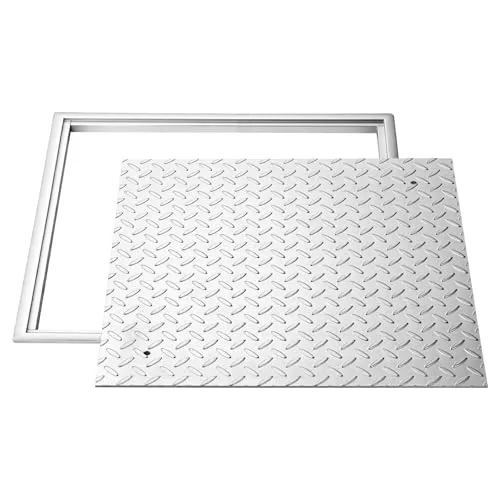 VEVOR Schachtabdeckung 50 x 50 cm – Hochbelastbarer Gullydeckel aus Kohlenstoffstahl - Robuste Schachtabdeckung mit Rahmen 50 x 50 cm, ideal für Gehwege und Gärten. Rutschfest und langlebig, sorgt für Sicherheit und einfachen Wartungszugang.