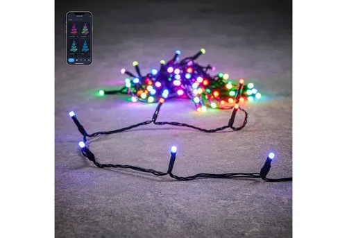 Luca Lighting Christbaumschmuck 200 LED RGB Kette mit Timer - Faszinierende Weihnachtsbeleuchtung für den Außenbereich, 20 Meter lang. Mit 200 RGB-LEDs, App-Steuerung und Timer für individuelle Lichteffekte.